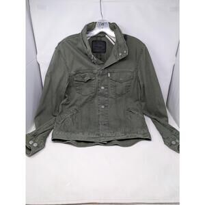Levis Commuter Jacket Large Olive Green Canvas Military Trucker Cycling Zip Hood
